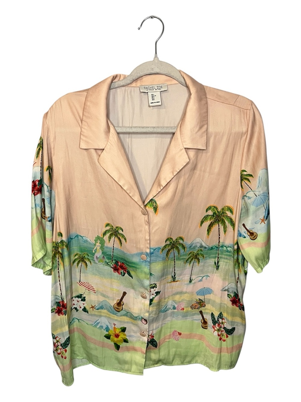 Rachel Zoe Peach Short-Sleeve Tropical Print Button-Up